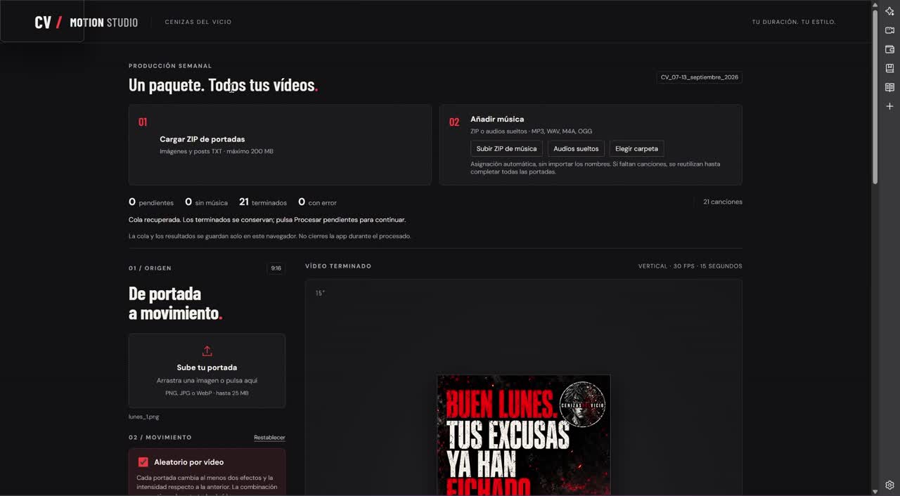Vista de CV Motion Studio