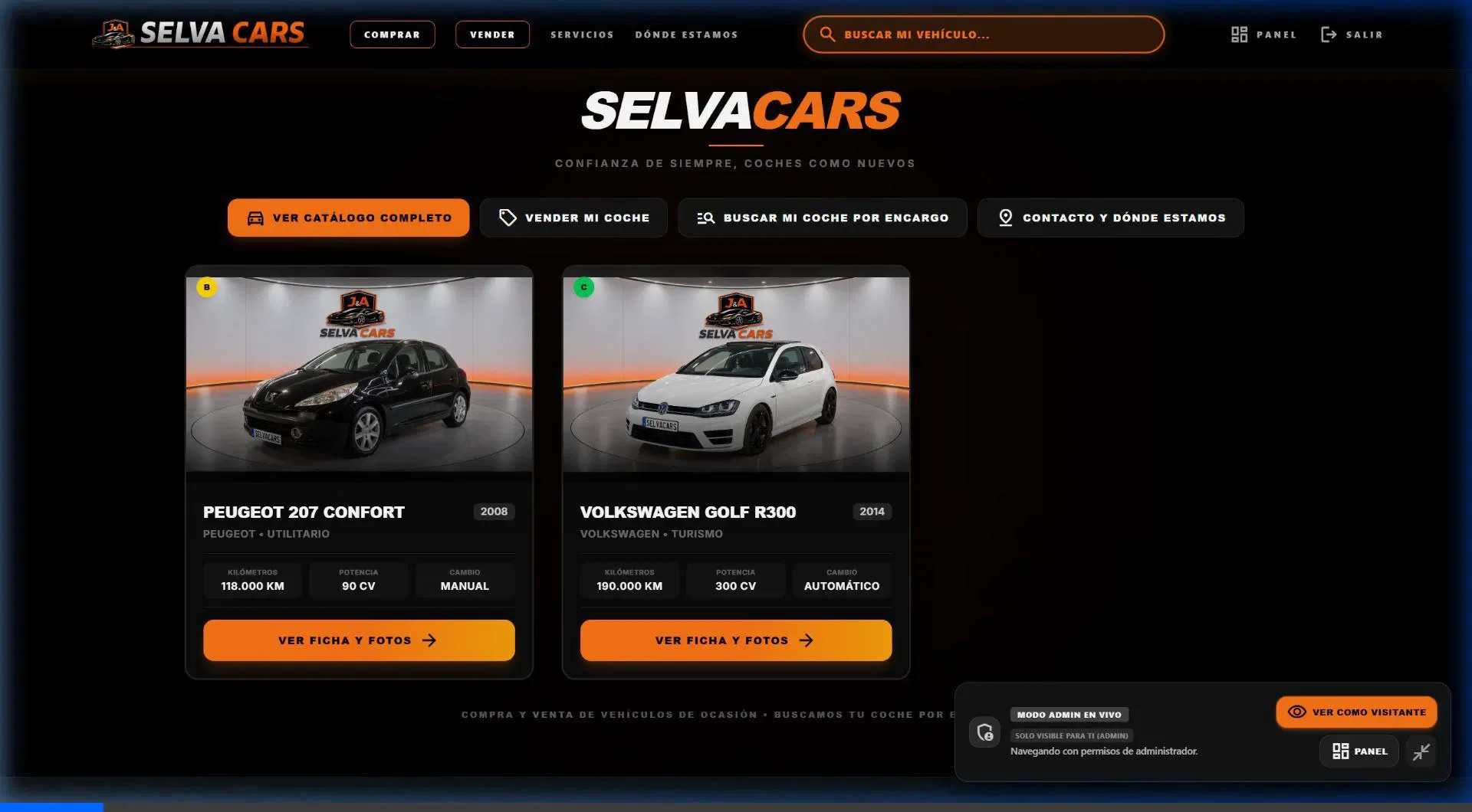 Vista de la web de Selvacars